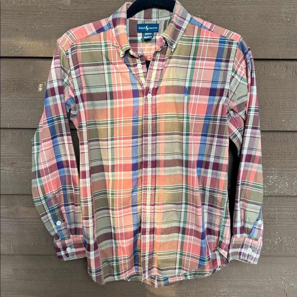 Ralph Lauren Brown Orange Multicolor Plaid Boys Shirt size M (12-14)